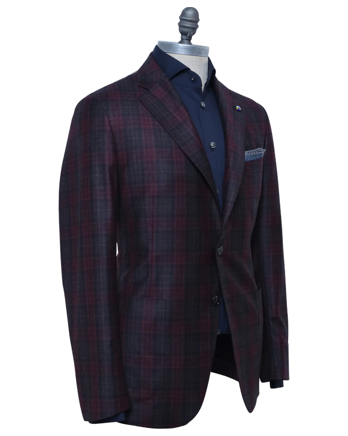 Red and Brown Windowpane Plaid Deconstructed Wool Sportcoat