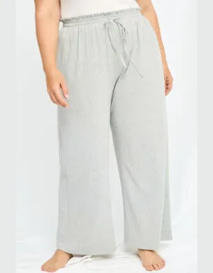 Ribbed Paperbag Wide Leg Pants In Grey