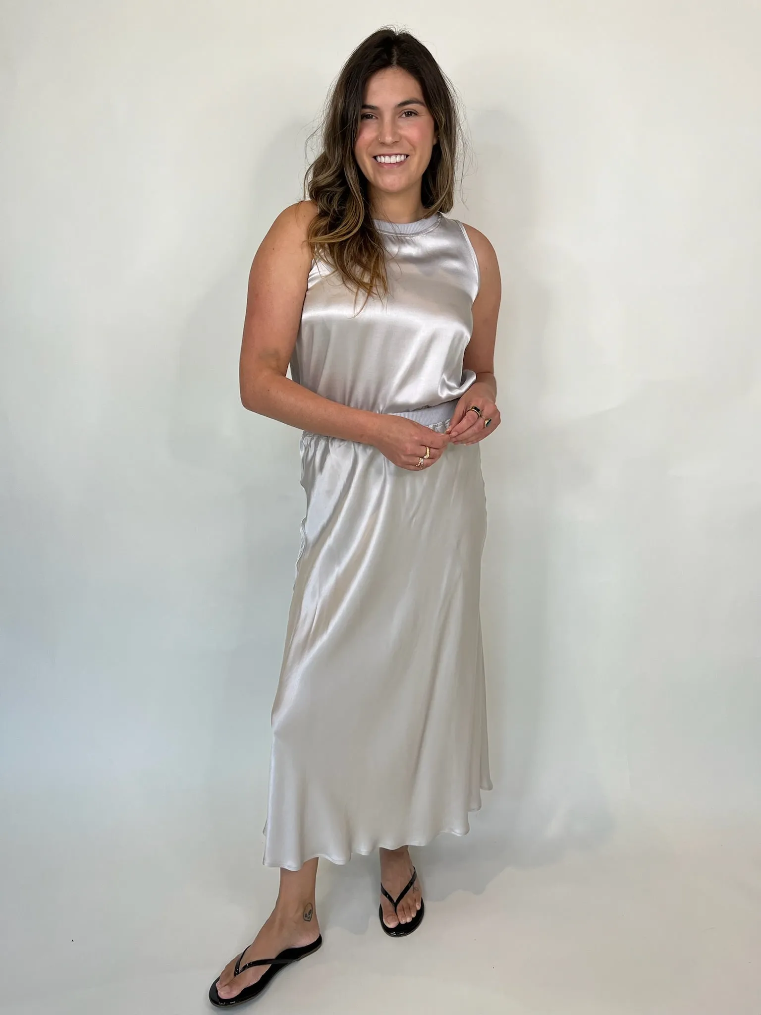 Rose and Crown Satin Skirt Silver Birch