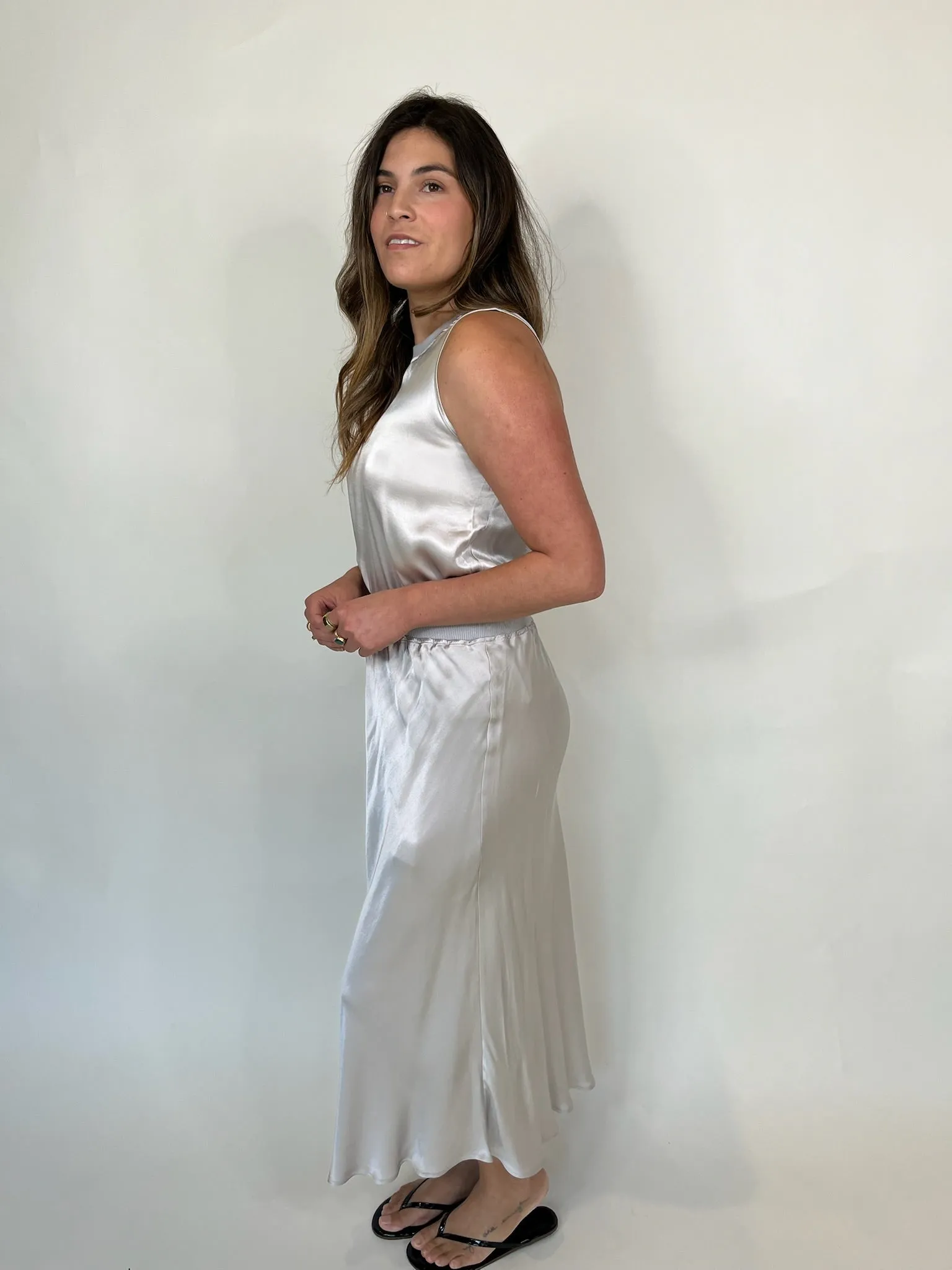 Rose and Crown Satin Skirt Silver Birch