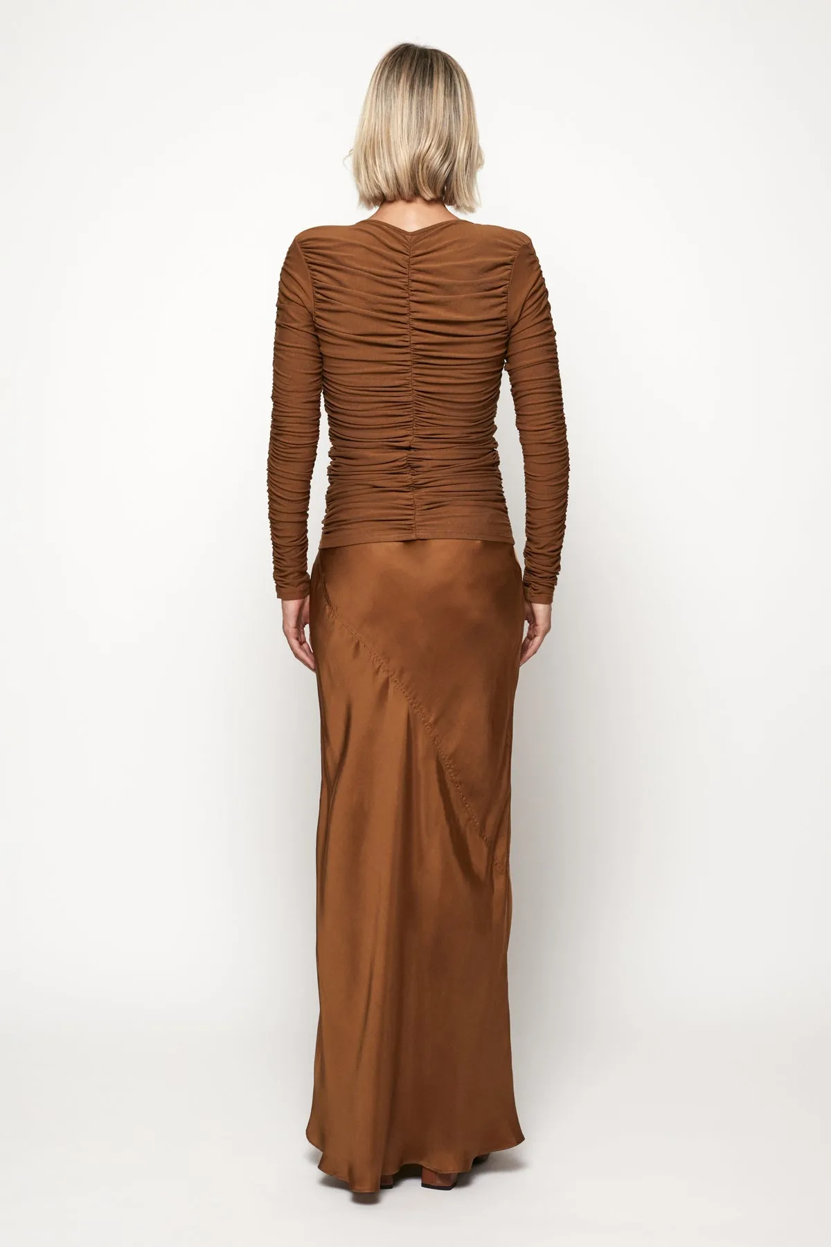 Rouched V Neck | Bias Maxi Skirt