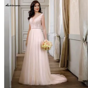 Roycebridal Backless Boho A Line Blush Pink Wedding Dress