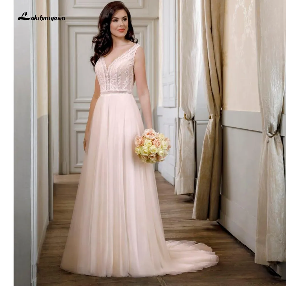 Roycebridal Backless Boho A Line Blush Pink Wedding Dress
