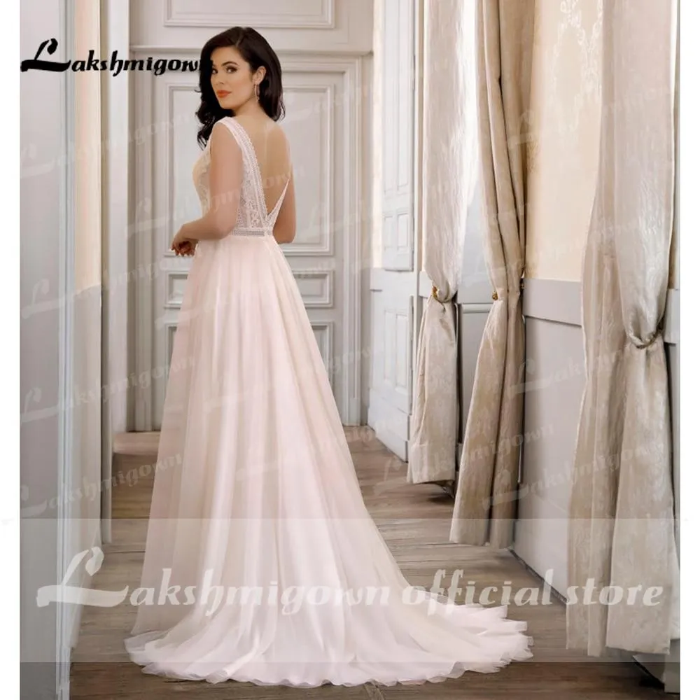 Roycebridal Backless Boho A Line Blush Pink Wedding Dress
