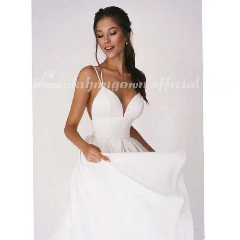 Roycebridal Beach Short Wedding Dress Soft Satin Spaghetti Strap A Line Bridal Wedding gown trouwjurk Vestidos de Nova wedding party dress