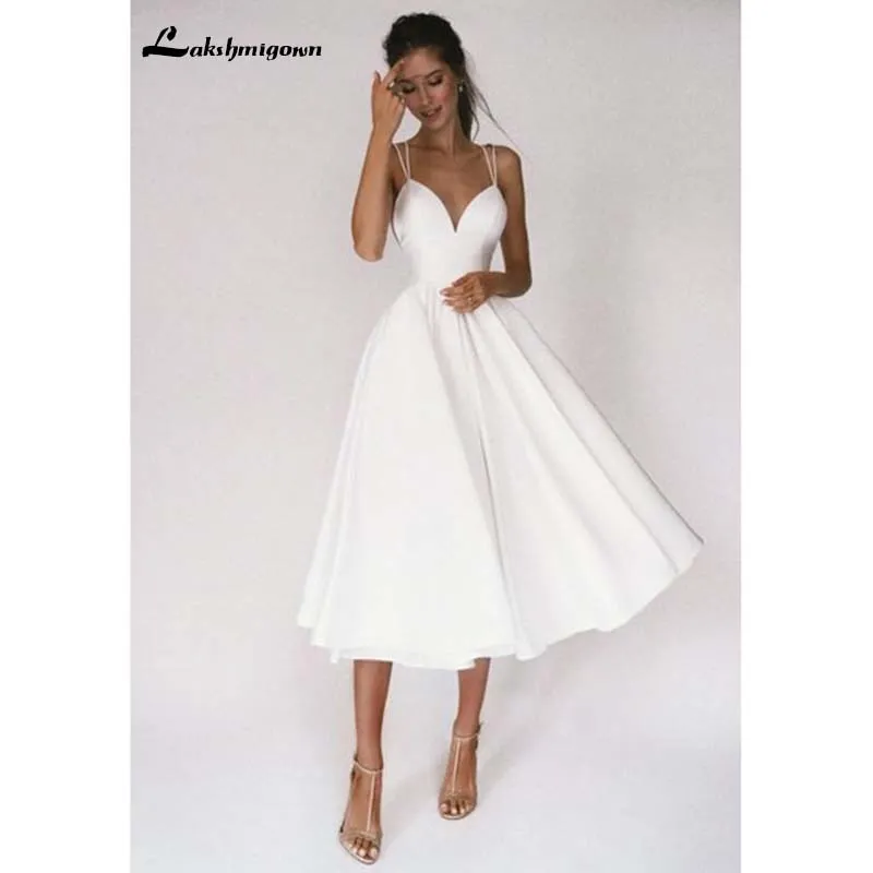 Roycebridal Beach Short Wedding Dress Soft Satin Spaghetti Strap A Line Bridal Wedding gown trouwjurk Vestidos de Nova wedding party dress