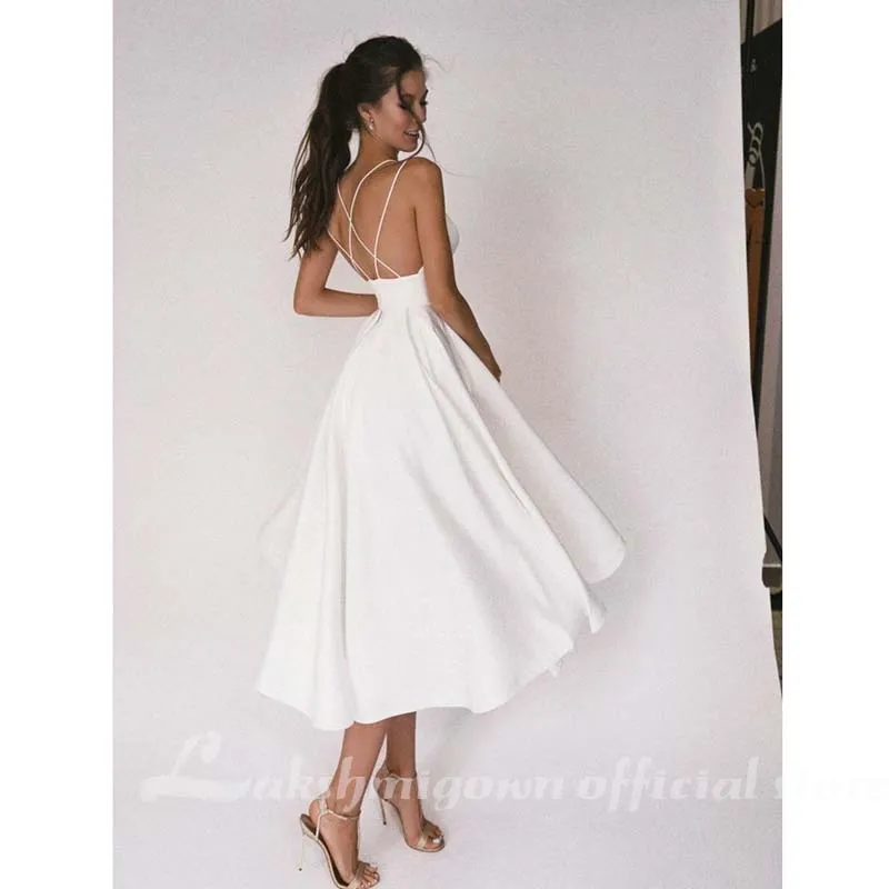 Roycebridal Beach Short Wedding Dress Soft Satin Spaghetti Strap A Line Bridal Wedding gown trouwjurk Vestidos de Nova wedding party dress
