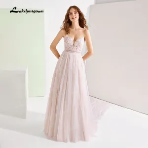 Roycebridal Boho Spaghetti Straps Wedding Dresses 2021 vestido de noiva Plus Size Beach Wedding Gowns Elagant Tulle A-line Bridal Dresses