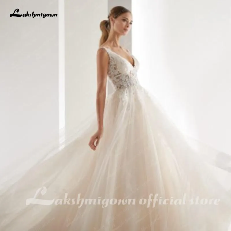Roycebridal Champagne Wedding Dresses  A-line Appliques Floor Length