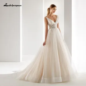 Roycebridal Champagne Wedding Dresses  A-line Appliques Floor Length