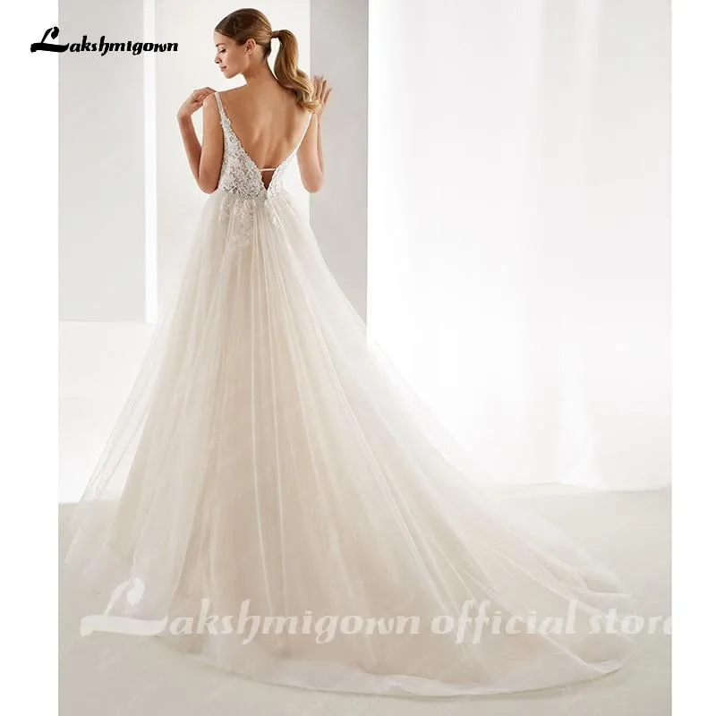 Roycebridal Champagne Wedding Dresses  A-line Appliques Floor Length