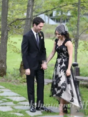 Roycebridal Country Lace Hi-lo Wedding Dresses Sexy Gothic Black Long Garden Bridal Gowns A-line Boho Vintage Wedding Gowns