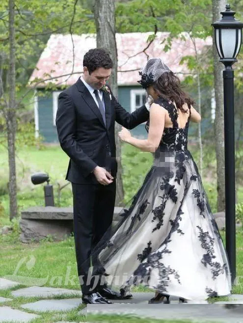 Roycebridal Country Lace Hi-lo Wedding Dresses Sexy Gothic Black Long Garden Bridal Gowns A-line Boho Vintage Wedding Gowns