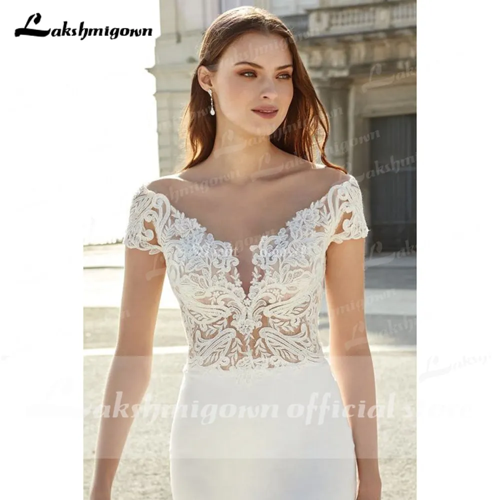 Roycebridal Elegant Satin Mermaid Wedding Dress Simple Chic Bridal Gown White Plus Size Beach Bohemian Bride Dresses Robe De Mariee