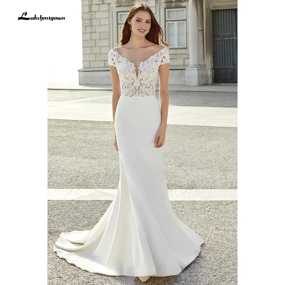 Roycebridal Elegant Satin Mermaid Wedding Dress Simple Chic Bridal Gown White Plus Size Beach Bohemian Bride Dresses Robe De Mariee