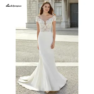 Roycebridal Elegant Satin Mermaid Wedding Dress Simple Chic Bridal Gown White Plus Size Beach Bohemian Bride Dresses Robe De Mariee