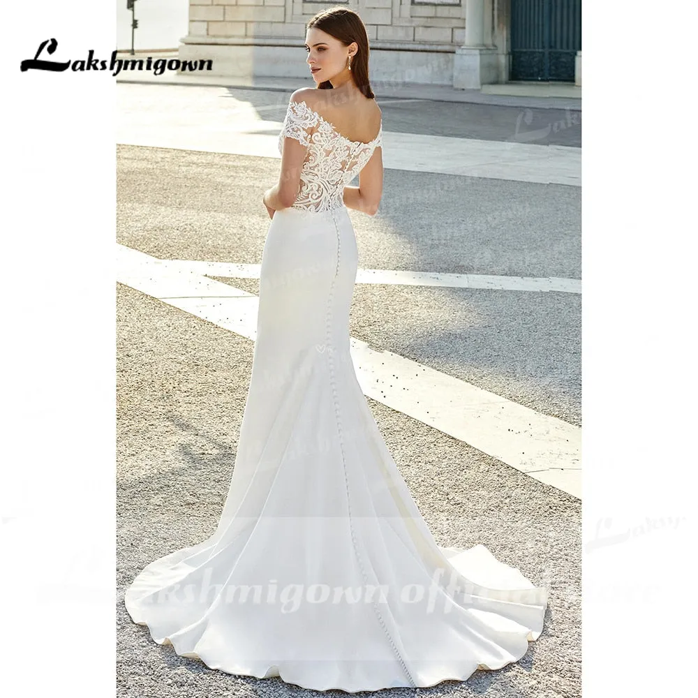 Roycebridal Elegant Satin Mermaid Wedding Dress Simple Chic Bridal Gown White Plus Size Beach Bohemian Bride Dresses Robe De Mariee