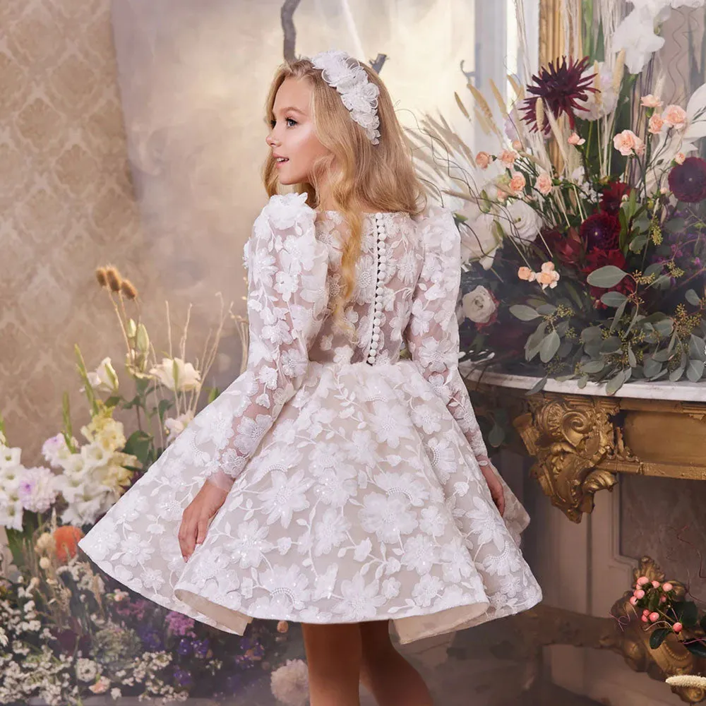 Roycebridal Elegant White Flower Girl Dress Appliques Princess Kids Wedding Birthday First Communion Party Prom Gown 2025 J308