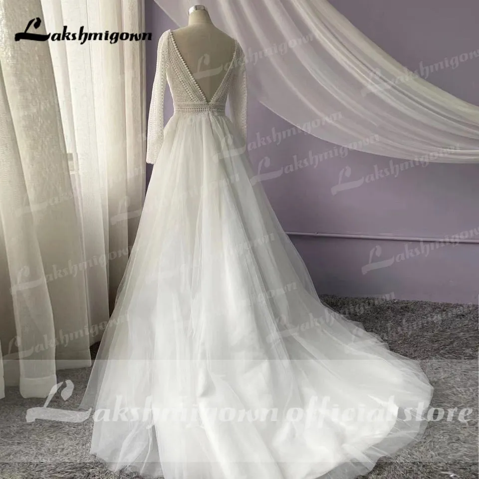 Roycebridal Gorgeous Lace Wedding Dress with Long Sleeves V Neck Appliqued Off White Bridal Gown Princess Vestido de Novia