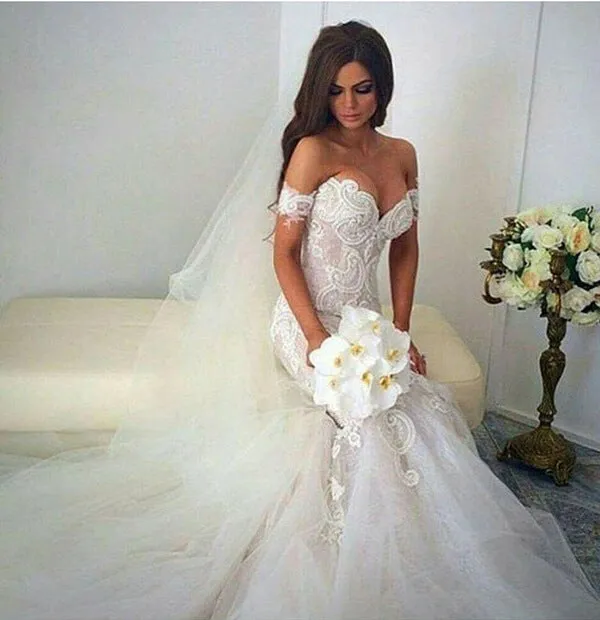 Roycebridal Gorgeous Mermaid Lace Off Shoulder Wedding Dresses, Bridal Gown, MW595