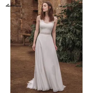 Roycebridal High Split Lace Chiffon Backless Off Shoulder Wedding Dresses
