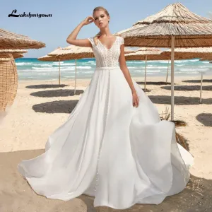 Roycebridal Lace Wedding Dresses 2021 V-Neck Backless Boho Beach Chiffon