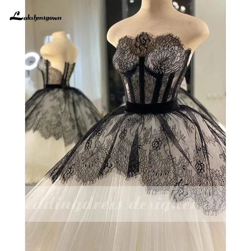 Roycebridal Lakshimigown Boho Lace Wedding Dresses Short Strapless Black
