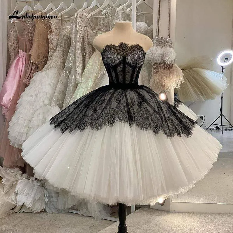 Roycebridal Lakshimigown Boho Lace Wedding Dresses Short Strapless Black