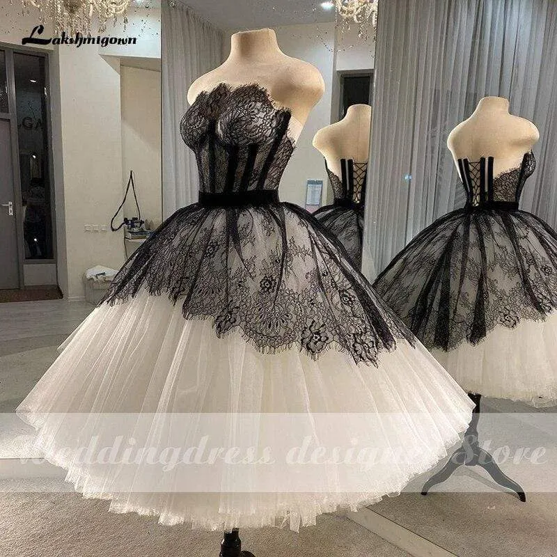 Roycebridal Lakshimigown Boho Lace Wedding Dresses Short Strapless Black