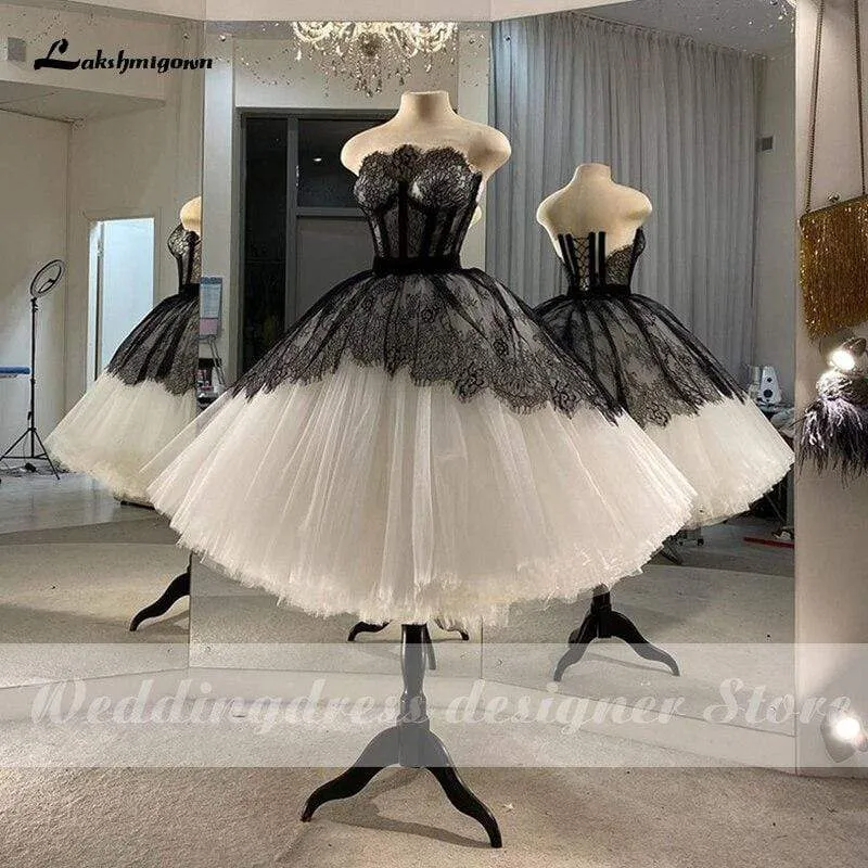 Roycebridal Lakshimigown Boho Lace Wedding Dresses Short Strapless Black