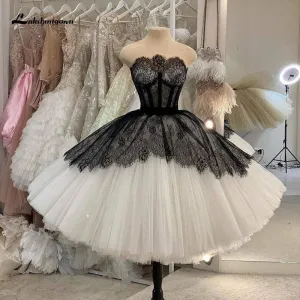 Roycebridal Lakshimigown Boho Lace Wedding Dresses Short Strapless Black