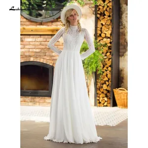 Roycebridal Long Sleeve Chiffon Lace Beach Elegant Wedding Dresses