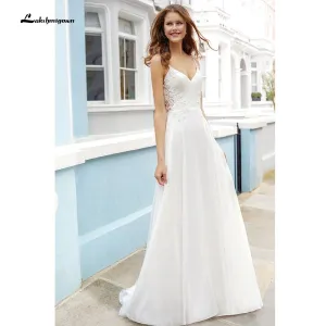 Roycebridal Long Sleeve Deep V Neck Lace Beads Luxury Backless Wedding Dresses
