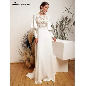 Roycebridal Long Sleeve High Neck Lace Back Buttons Wedding Dresses