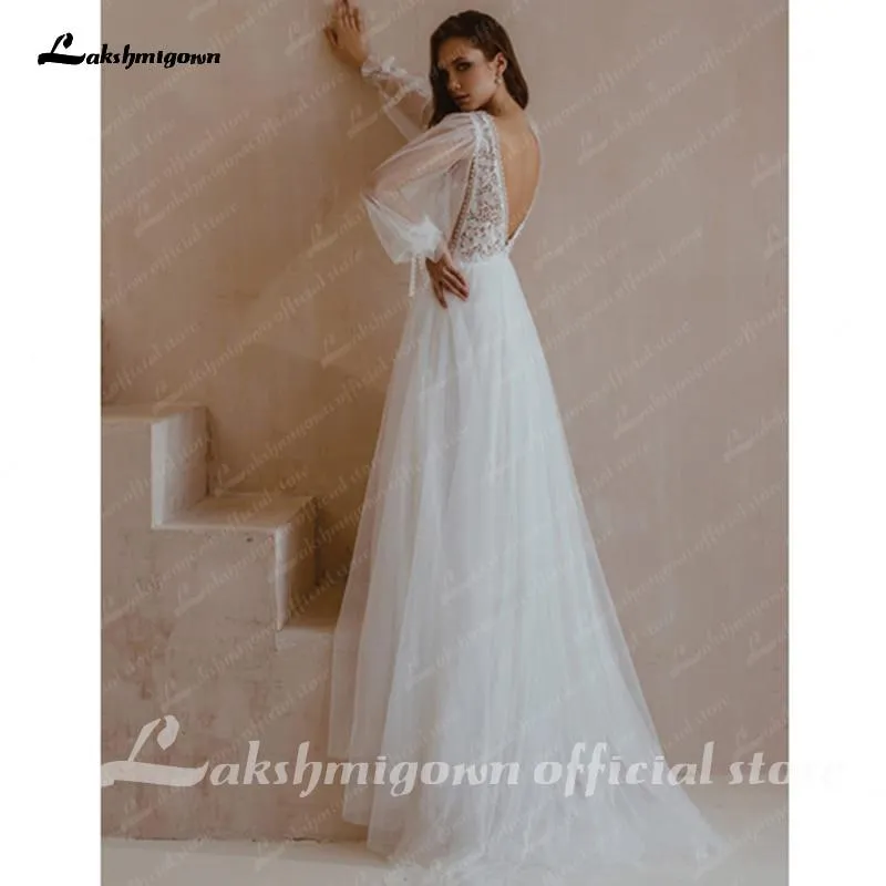 Roycebridal Long Sleeve Wedding Dresses A Line Simple Beach Chiffon