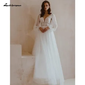 Roycebridal Long Sleeve Wedding Dresses A Line Simple Beach Chiffon