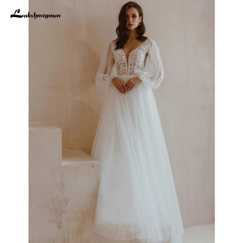 Roycebridal Long Sleeve Wedding Dresses A Line Simple Beach Chiffon
