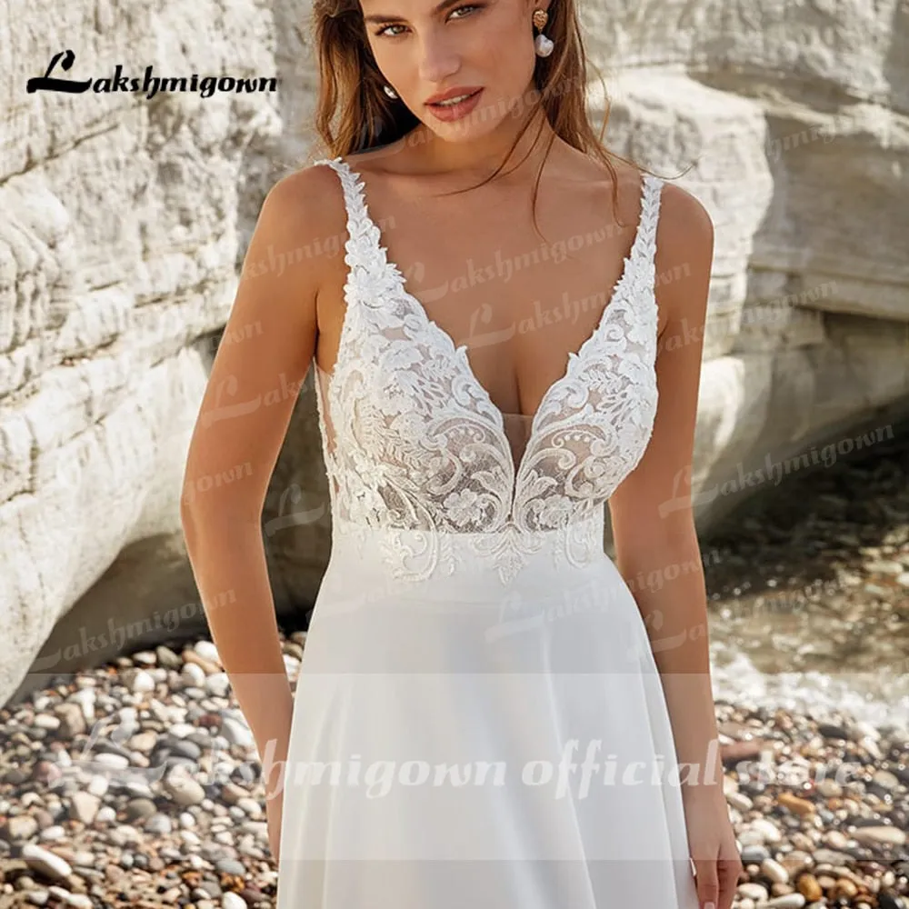 Roycebridal Modest V-Neck Wedding Dress 2022 Fashion lace appliques Sweep Train  A Line Bridal Gown New Arrival  Vestidos de Nova