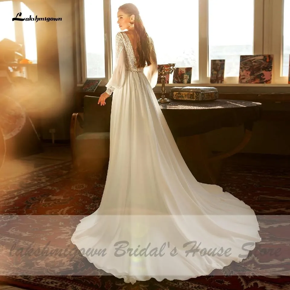 Roycebridal Puffy Long Sleeve Dress Women Boho Wedding Dresses