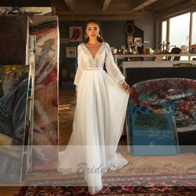 Roycebridal Puffy Long Sleeve Dress Women Boho Wedding Dresses