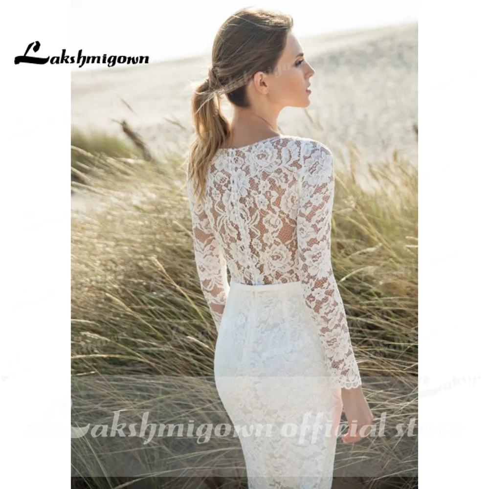 Roycebridal Sexy Long sleeves Wedding Dress Lace Illusion Short Bridal Dress bohemian Wedding gowns Knee-Length vestido de noiva