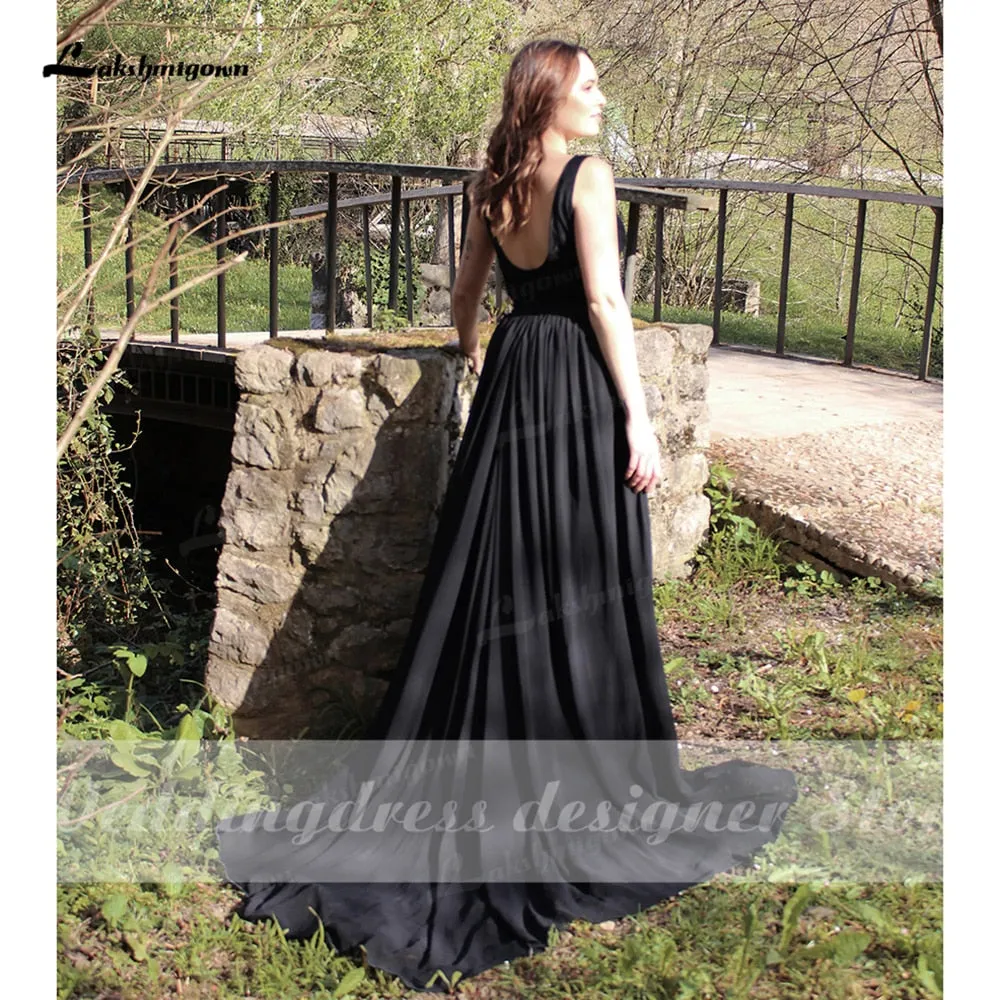 Roycebridal Simple Black Boho Wedding Dress