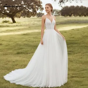 Roycebridal Spaghetti Straps Boho Wedding Dresses V Neck Backless