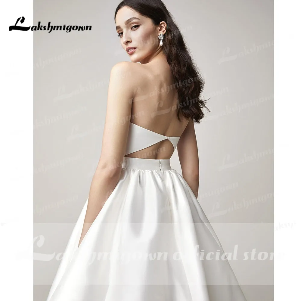Roycebridal Two Pieces Wedding Dresses 2022 Pearls Top Bridal Gown Jewel Neck Beach Satin Wedding Gown Vestidos De Novia