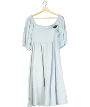 R.Vivimos Blue Summer Boho Long Sleeve Tie Waist Square Collar Ruffles Midi Dress UK XL