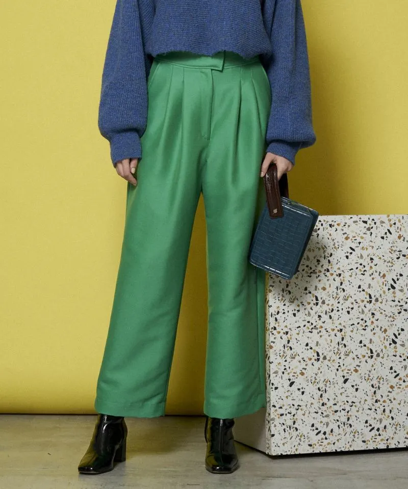 【SALE】T/W Two Tuck Wide Straight Tapered Pants