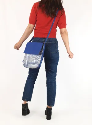 Sashenka blue leather/canvas cross body bag