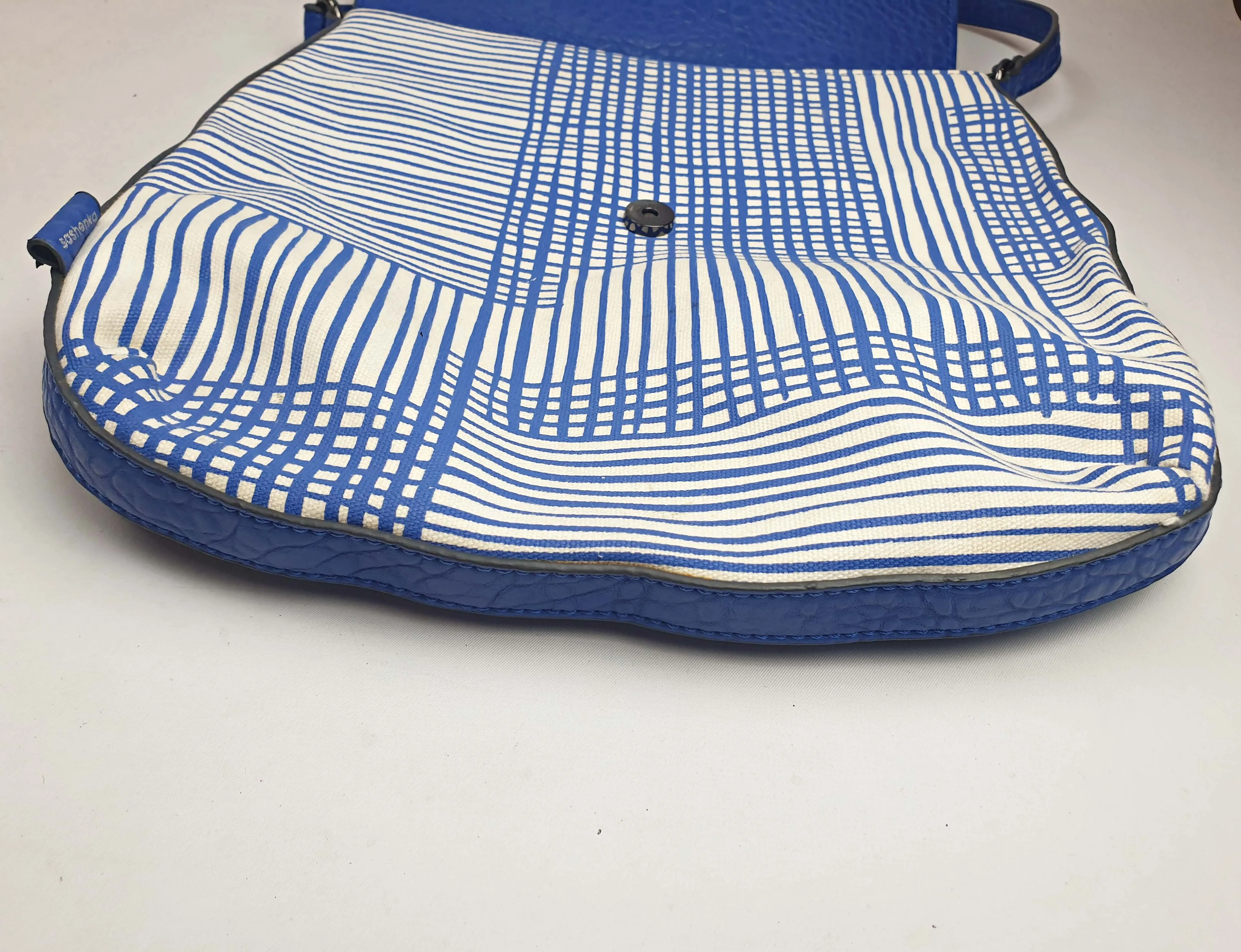 Sashenka blue leather/canvas cross body bag