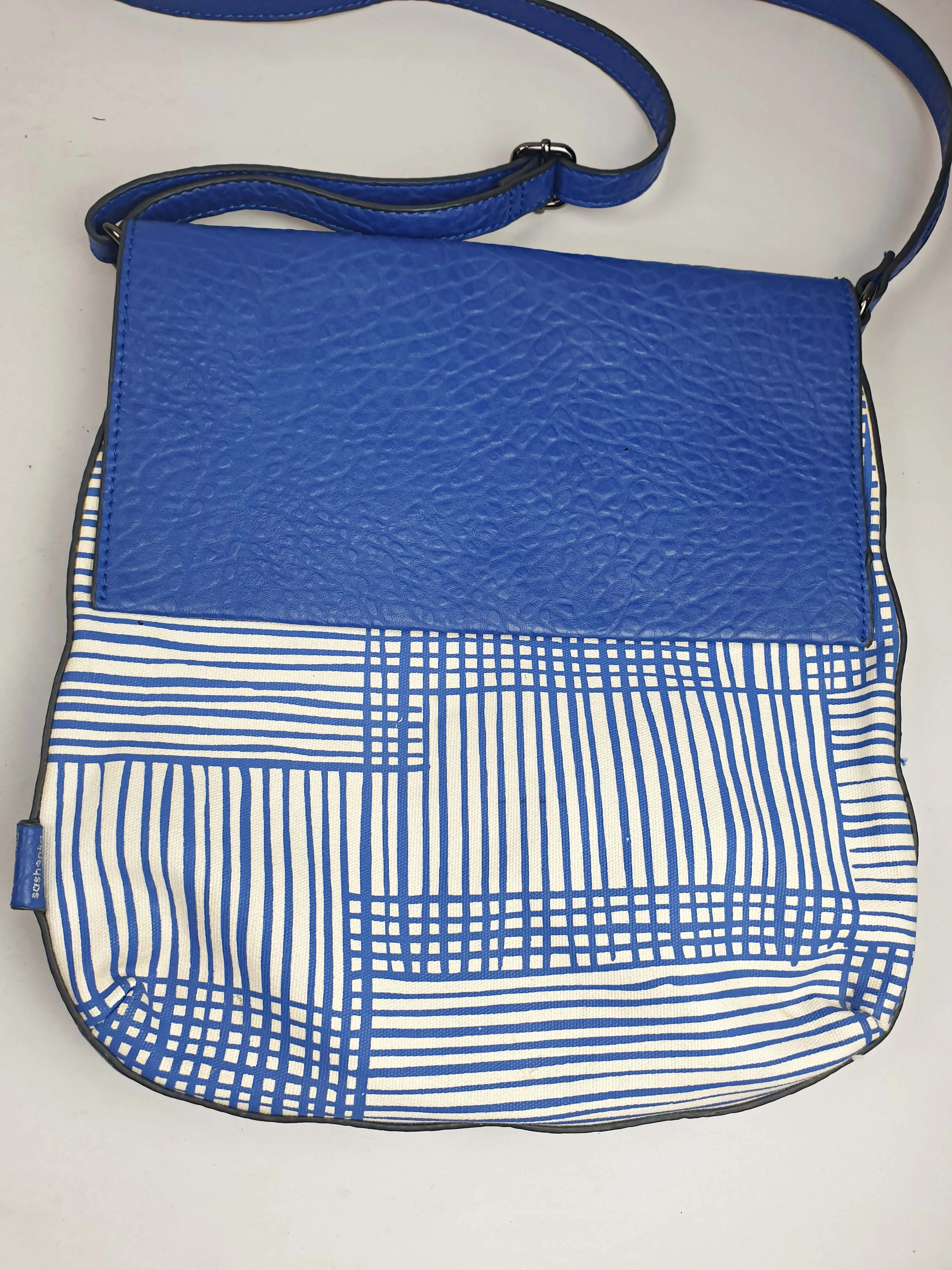 Sashenka blue leather/canvas cross body bag