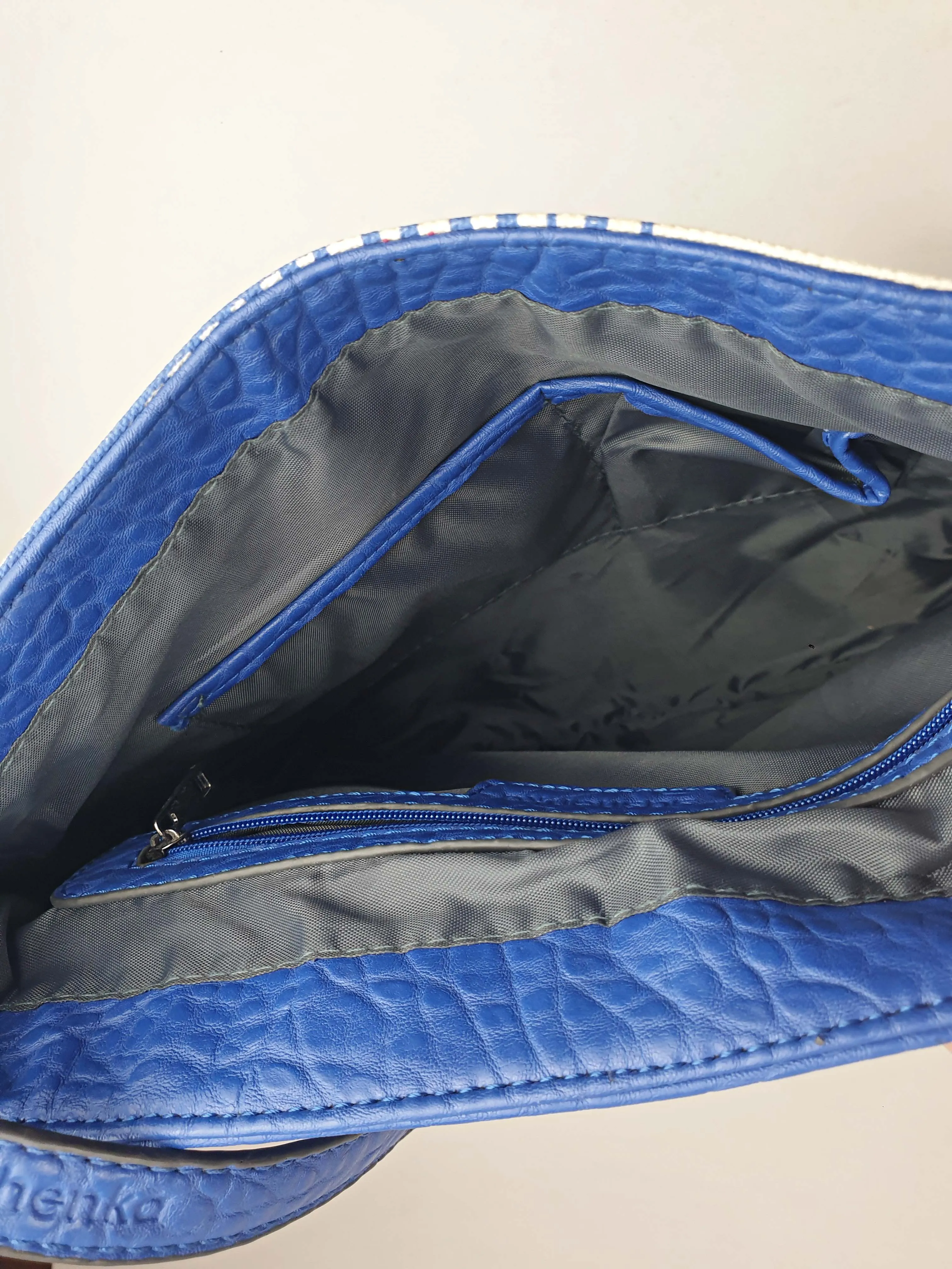 Sashenka blue leather/canvas cross body bag